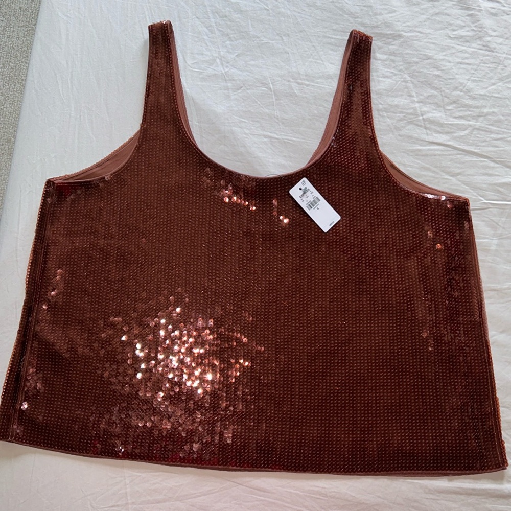 Express | Brown Scoop Neck Tank Top - Size XL Sequin  Luxury Classy Fall - Picture 4 of 9